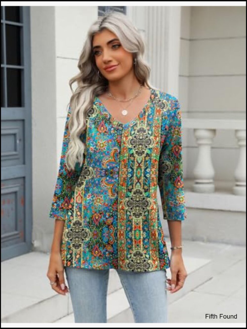 3/4 Sleeve V Neck Tunic Top Soft Stretch Blouse Work Tee - Picture 4 of 7